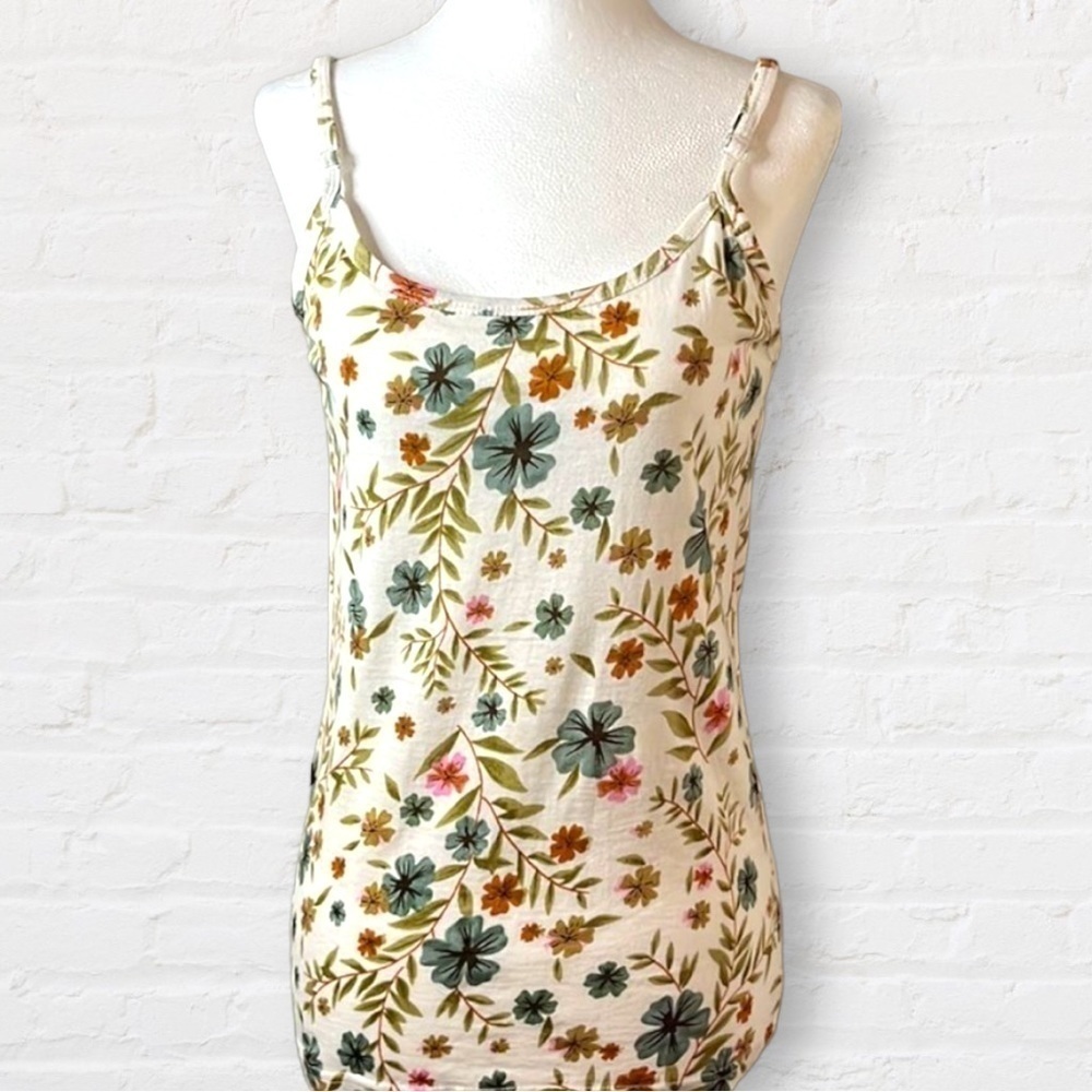 Divine Diva floral print sleeveless top adjustable straps blues & greens SZ S